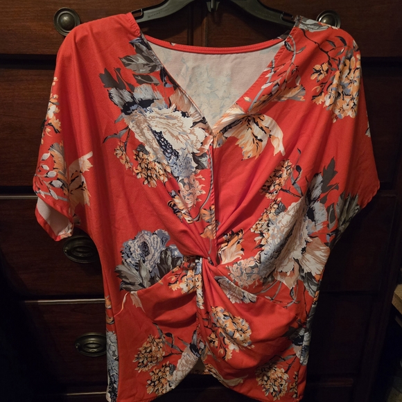 Tops - Floral Red Women's Top